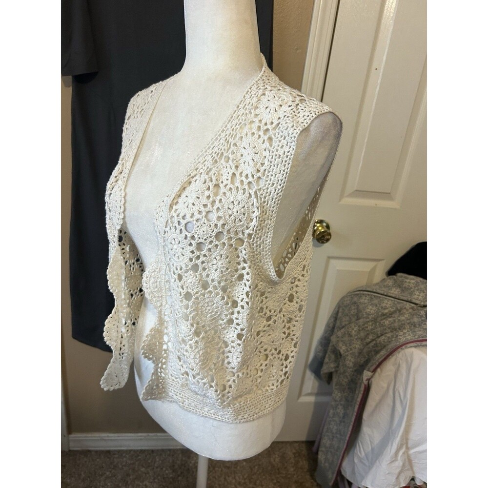 Vintage Crochet Vest Boho Cottagecore Festival Granola Hippie Large Open Front